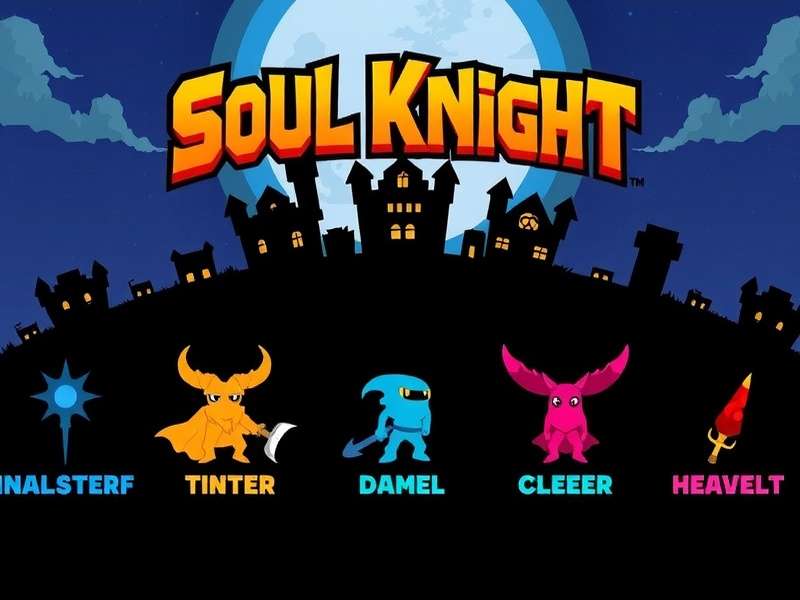 Soul Knight game character showcase with weapons and gems